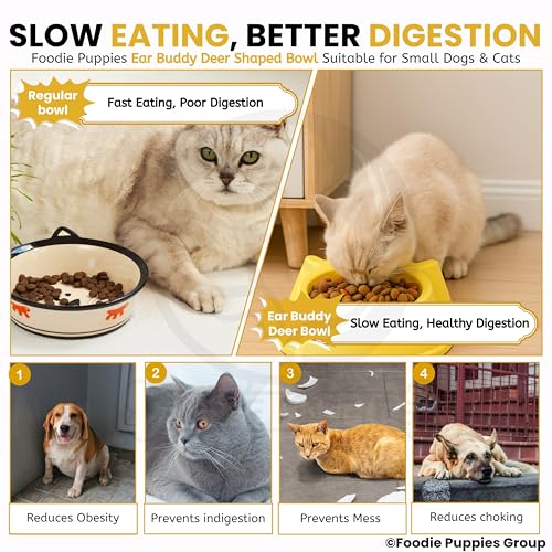 Image of Foodie Puppies Pet Feeding Tilted Cat Bowl - (Ear Buddy Deer Shape) | Durable, Anti Vomiting, Healthy Cat Feeder for Persian Cat Prevent Tipping Over | Elevated Bowl for Cats, Kittens & Puppies