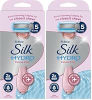 Schick - Silk Hydro| Deluxe Care Razor | Handle with 2 Refills | Rose Gold Metal Handle | 5 Blade Razor | Curve Sensing Blades | Close Shave | Smooth Glide | Shea Butter | Shower Hanger​ (Pack of 2)