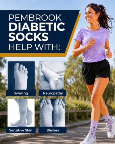 Image of Pembrook Bamboo Viscose Diabetic Socks for Women & Men - 6 Pairs Ankle Socks for Swollen Feet | Neuropathy Socks