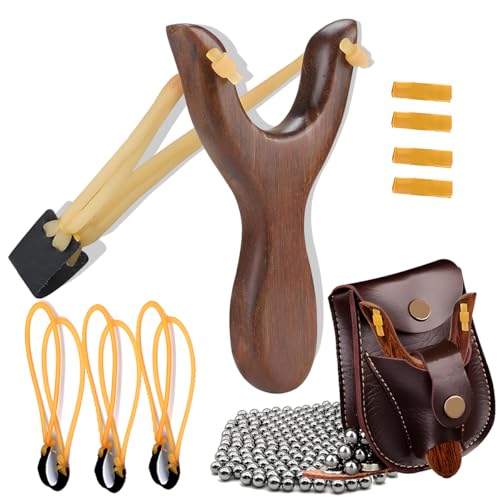 TARANDUS Solid Wooden Slingshot Set – Classic Sling Shot for Outdoor Fun, Hunting, and Catapult Games – Perfect Adults Hunting Gear (Black)