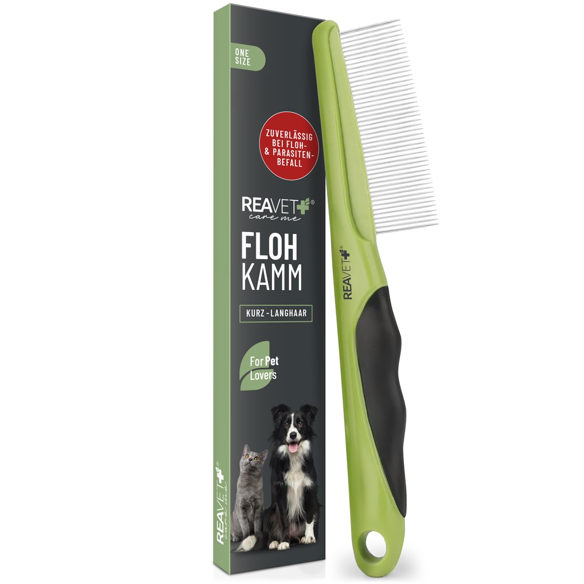 ReaVET Peine antipulgas y peine para piojos para perros y gatos – Peine contra pulgas, piojos, parásitos I para pelo largo y pelo corto I para el cuidado suave del pelaje, peine para garrapatas perro