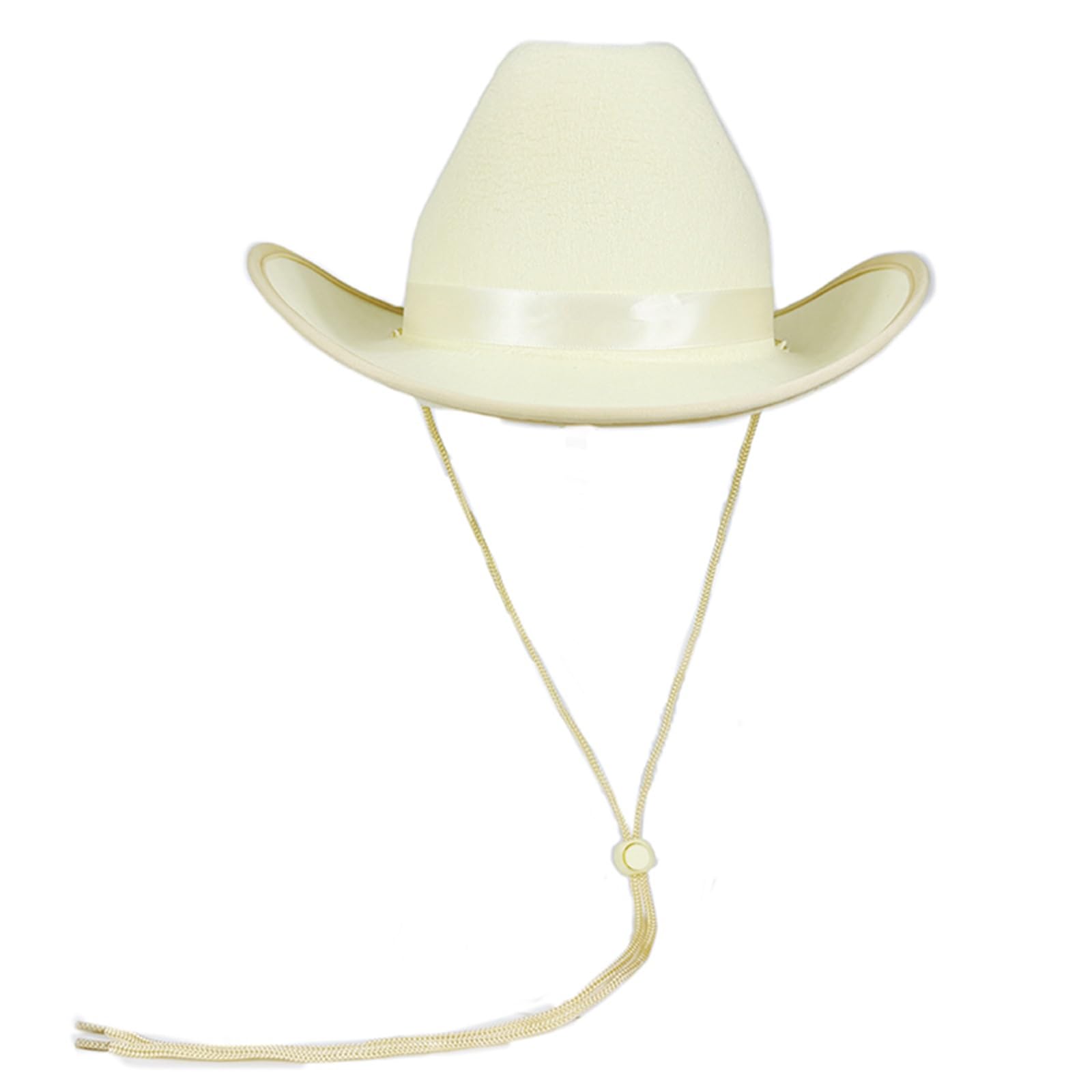 YILEEGOO Kids Western Wide Brim Felt Cowboy Hat with Ribbon/Fur Trim (Beige, ONE Size) — image 1