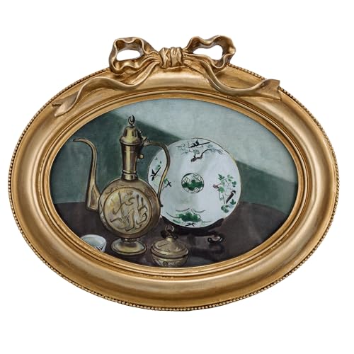Image of eletecpro 4x6 Oval Picture Frame with Glass Cover, Vintage Gold | Antique Ornate Gold Bow Photo Frame 4 x 6 for Tabletop or Wall Hanging