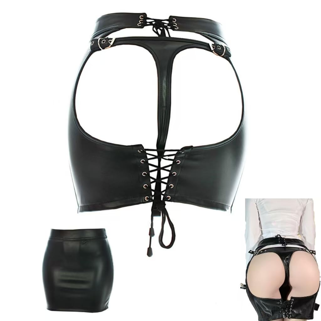 Jupe en Cuir Femme Exposé Butt Cuir Butt Lifter Court Fesses Réglables SM & Bondage Lingerie Sexy Jouets Sexuels Femmes Lingerie