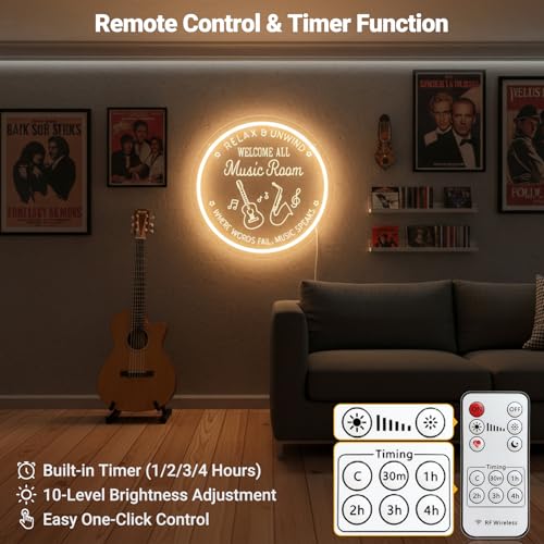 Image of Live Music Neon Sign for Music Studio, Guitar LED Light Up Signs for Wall Decor, 3D Art Dimmable Neon Light USB for Bedroom Game Room Man Cave Party Aesthetics Decor, 12x12 Inch
