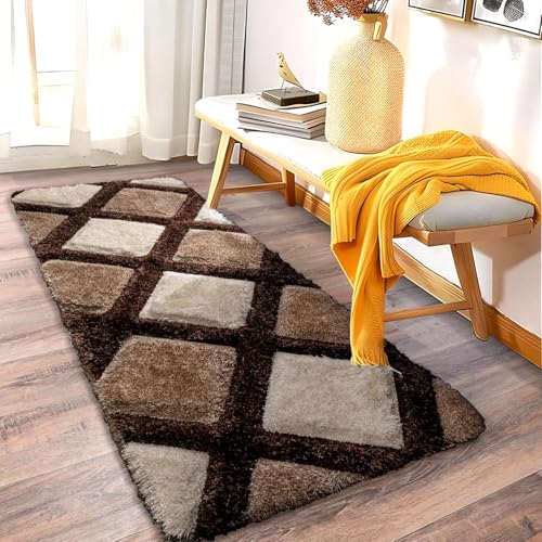 Image of 2x6 feet Soft Runner Rug for Living Room and Bedroom, Modern Indoor Floor Carpet with Non-Slip Backing, Comfortable Decorative Home Decor Rug, Easy Clean & Durable- (Line Coffee, Rectangular)