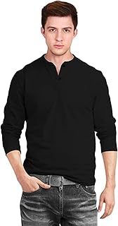 Veirdo Pure Cotton Regular Fit Henley Neck Full Sleeve T-Shirt for Men & Boys (TSH_23_Henley_Black)