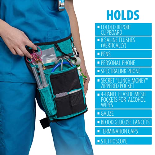 Image of Nurse Fanny Pack w /Elastic Leg Band - Multi Compartment Waist Organizer Tool Bag for Students, Practitioners & Medical Professionals (Aqua Blue)