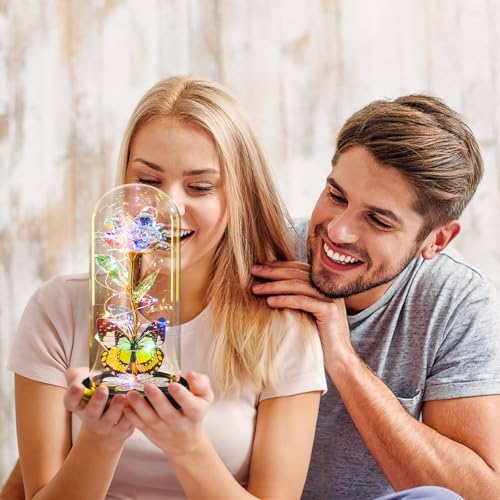 Mothers Day Rose Gifts for Mom Birthday Gift for Women Galaxy Glass Rose in Glass Dome Forever Eternal Crystal Roses with Butterfly Mother's Day Flowers Gifts for Wife Daughter Grandma Sister Colorful - Image 7