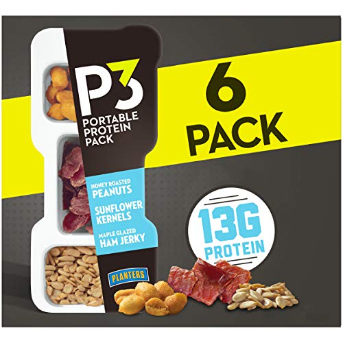 P3 With Honey Roasted Peanuts, Maple Glazed Ham Jerky & Sunflower Kernels Portable Protein Pack (1.8 oz Trays, Pack of 6) - Satisfying Snack, Work Snack, Active Lifestyle Snack and On-the-Go Snack