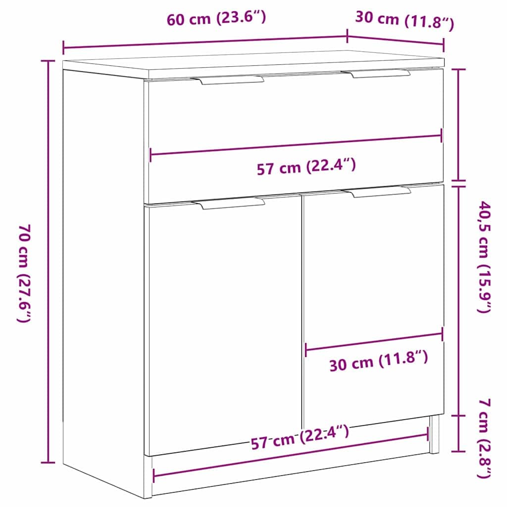 vidaXL Credenza Rovere Nero 60 x 30 x 70 cm Legno Multistrato, Sideboard Moderno, Rettangolare, Legno ingegnerizzato, arredo Funzionale, Soluzione Elegante per la Sala da Pranzo