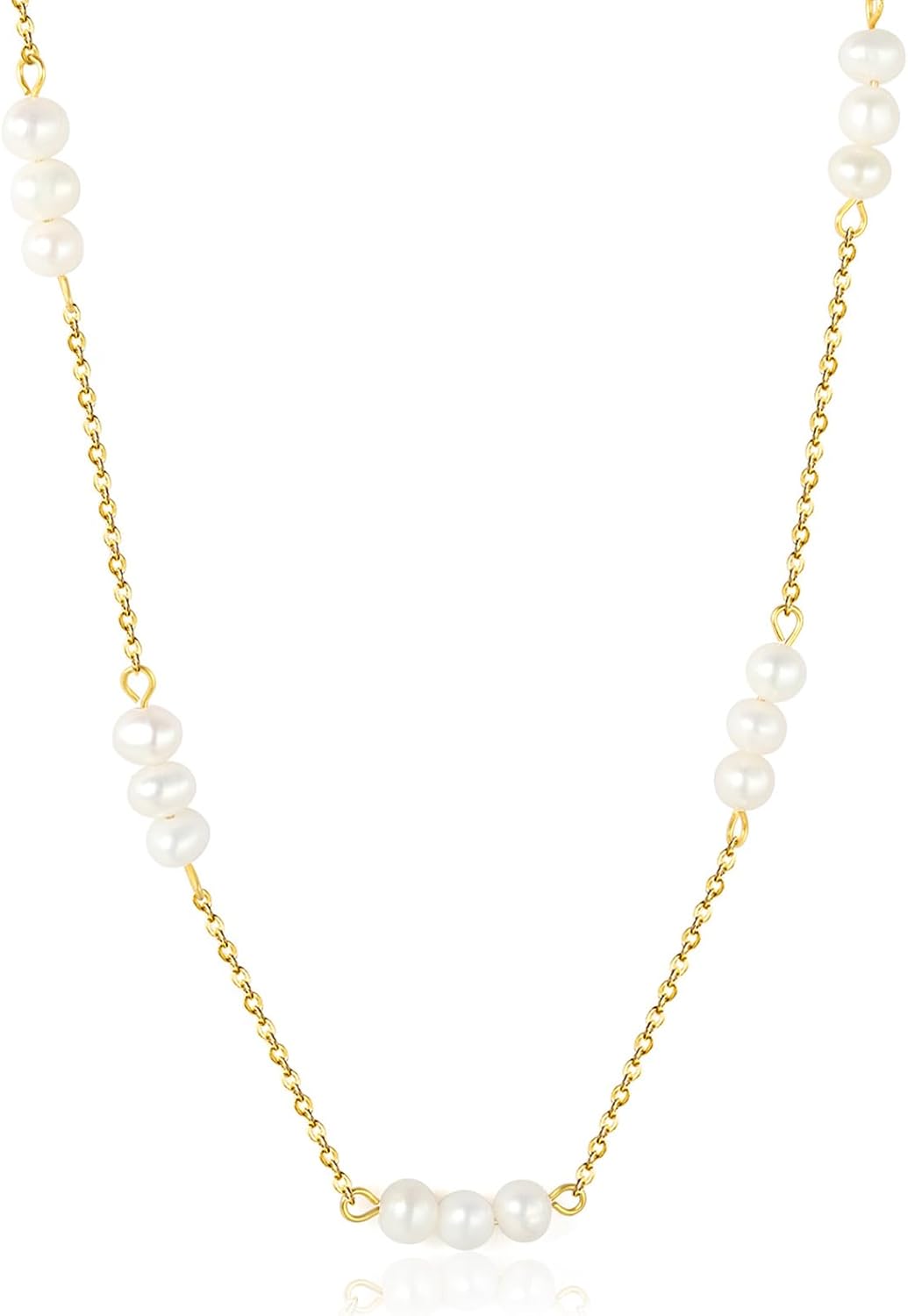 Freshwater Pearl Necklace for Women, 18K Gold Plated 316L Stainless Steel Hypoallergenic Jewelry, Dainty Elegant Pearl Choker Necklaces, Minimalist Layered Everyday Jewelry, Gift for Her