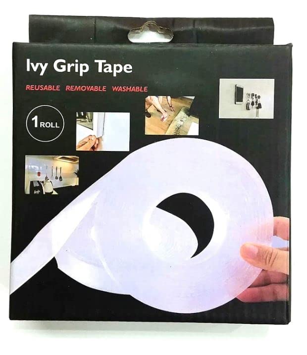 Lvy Grip Tape - Transparent, 3M x 30mm x 2mm, Anti-Slip, Reusable, Washable, Strong Adhesion, Multi-Surface Compatible