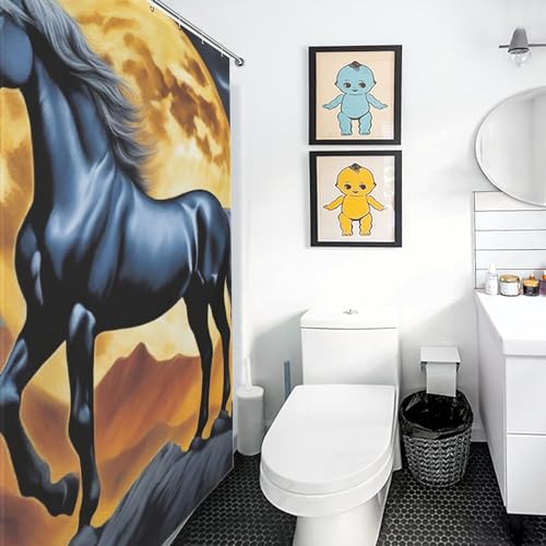 Rideau de douche cheval en tissu polyester imperméable lavable 152x183cm - 3