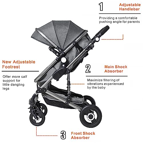 Coolshare Baby Stroller For Toddler, Foldable Aluminum Alloy Pushchair With Adjustable Backrest, 2 In 1 High Landscape Convertible Reversible Bassinet Pram For Infant & Toddler,3D Suspension（0-18M） #TOP6