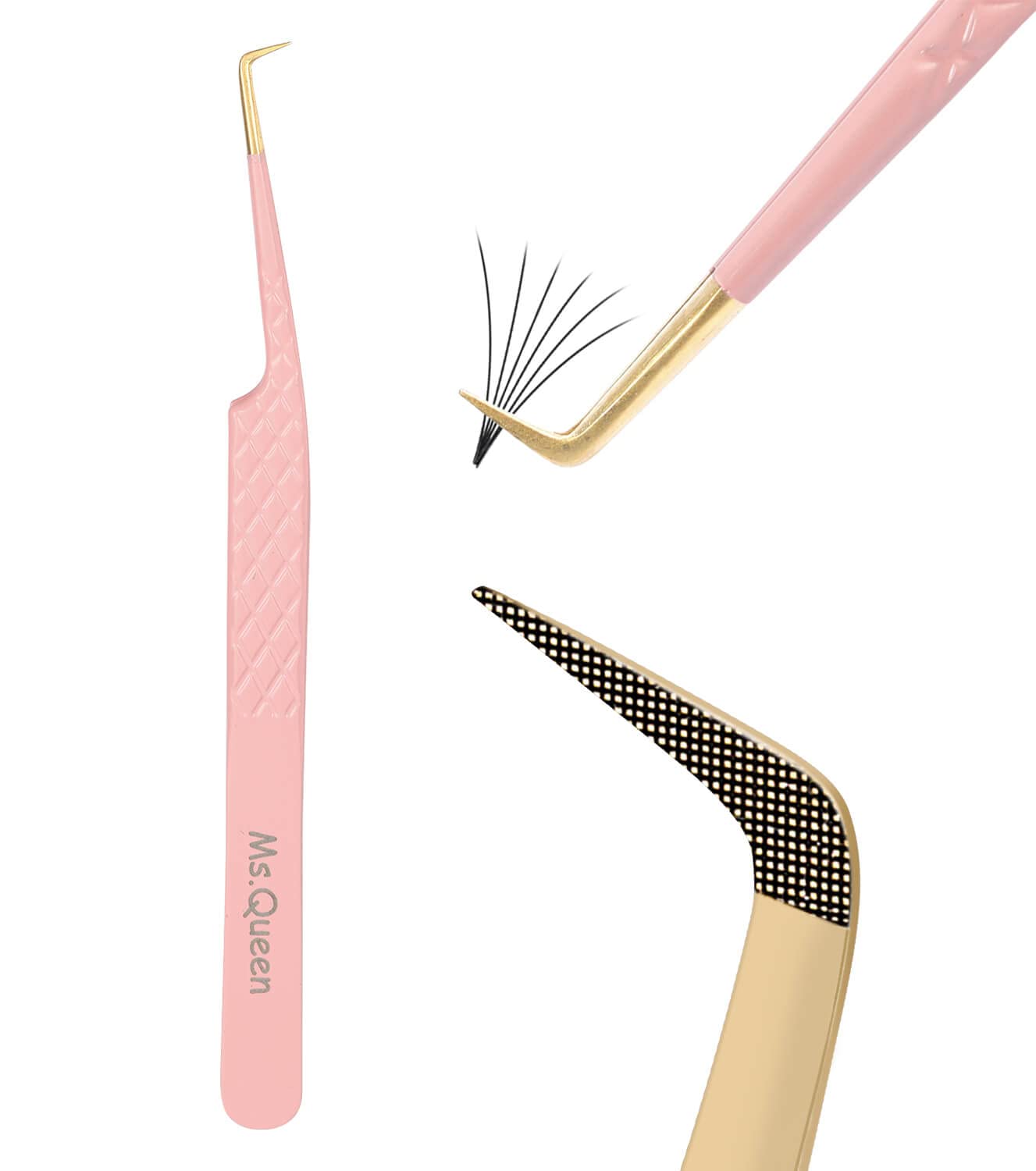 Lash Extension Tweezers,Diamond Grip 90 Degree False Lashes Tweezers 3D 6D Mink Eyelash Make Fans
