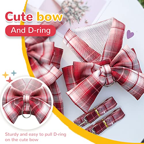 Axiijgl Dog Harness For Small Dogs With Bow Small Harness For Girl Dogs With D-Ring Soft Mesh Adjustable Harness Set Puppy Pet Harness And Leash For Small Dogs Cats (Red S) #TOP4