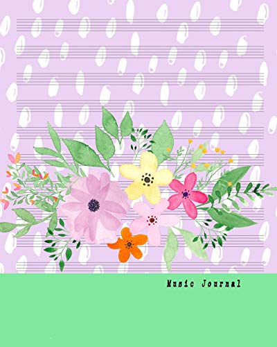 Music Journal: Music Manuscript Paper, Staff Paper, Musicians Notebook (Music Composition Books) 8 x 10 inches, 100 pages Flower Green Violet Soft Cover image 3