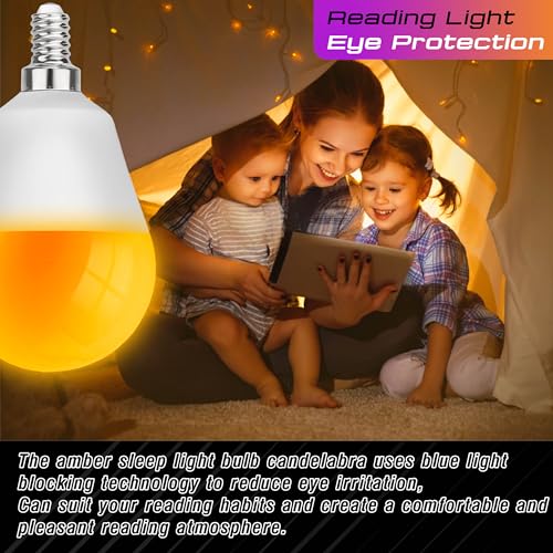 Image of E12 Small Candelabra Base Amber Sleep Light Bulbs,1800K Blue Light Blocking | G45 Warm Night Light Bulbs 25W-40W Equivalent, 3W 300LM E12 Amber Light Bulb for Healthy Sleep, Bedroom, Non-Dimmable, 2 pack