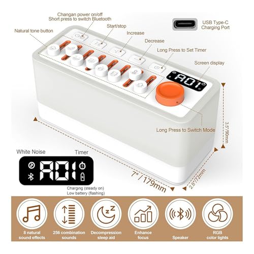 Appareil sonore bruit blanc Bluetooth avec veilleuse 12 couleurs x2 - 6