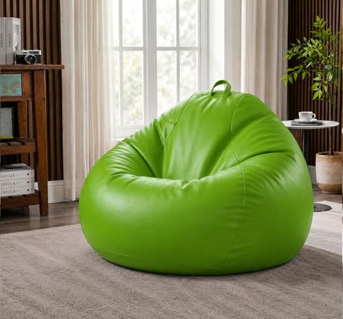Image of Sattva Classic 4XL Bean Bag Chair with Beans Filled | Faux Leather Sofa Style Beanbags with Beans Filling | Filled Bin Bag Sofa for Adults & Kids | Beam Bag Seating for Home & Office - Neon Green