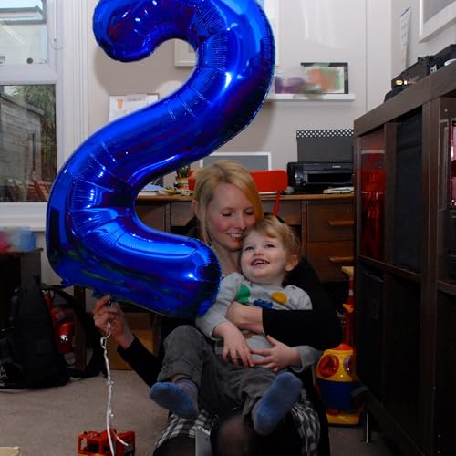 Image of 2 Balloon 40 inch Navy Blue Number Balloons for 2nd Birthday Decoration | Saturated Color, Large 40 in, With Inflation Straw & Hanging Hole, Great for Men's Party, Back-To-School Season, Pool Party