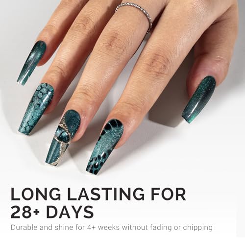 Image of MelodySusie Jeweliver Cat Eye Gel Nail Polish, 0.5 Fl Oz Green Glitter Holographic Magnetic Nail Polish with Magnet, UV Nail Polish for Nail Art Manicure Salon DIY at Home C6686