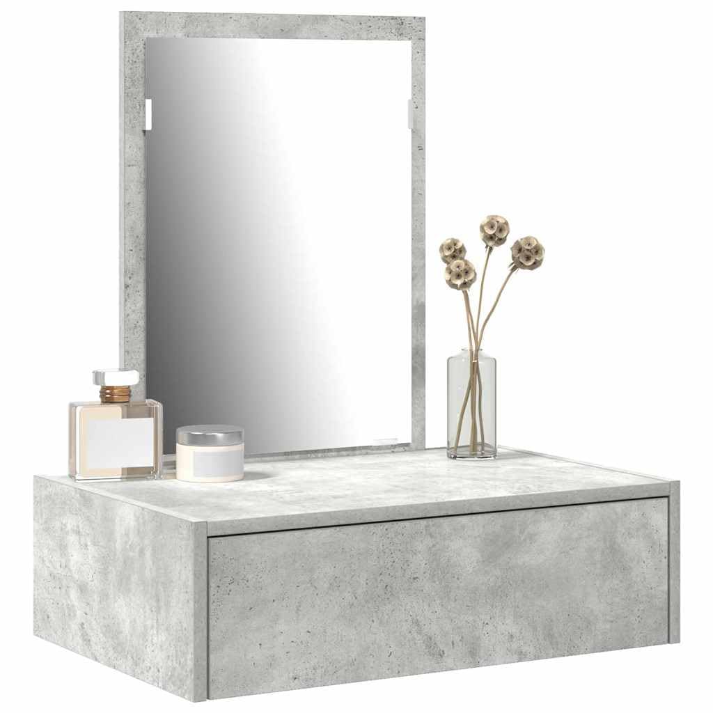 Tavolo da trucco grigio in legno ingegnerizzato 60 x 40 x 70 cm con specchio piano e cassetto, mobiletto salvaspazio per camera da letto, consolle con portaoggetti per make up