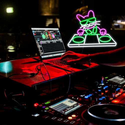 Image of Cat DJ Player Neon Sign Dimmable DJ Player Led Neon Light for Wall Decor USB Powered Cool Neon Light Sign for Bar Party Man Cave Bedroom Art Wall Decoration