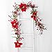 Artiflr Berry Christmas Garland, 5.3 Ft Artificial Poinsettia Garland with Red Berries and Holly Leaves, Pine Cone Garland for Christmas Holiday Party Decorations