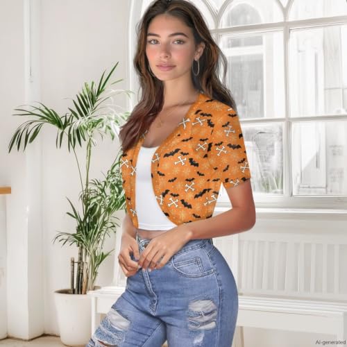 Image of Womens Short Sleeve Bolero Shrug Open Front Knit Cropped Cardigan Shoulder Cover for Dress Cute Casual Knit Cover Up