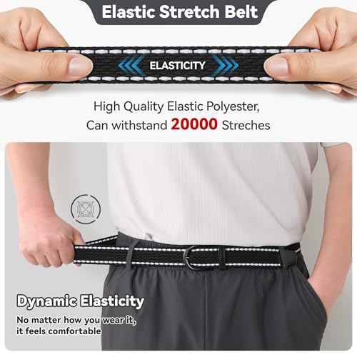 Image of Mile High Life | Braided Stretch Elastic Belts | Pin Oval Solid Black Belt Buckle | PU Loop End Tip Men /Women /Junior Belt