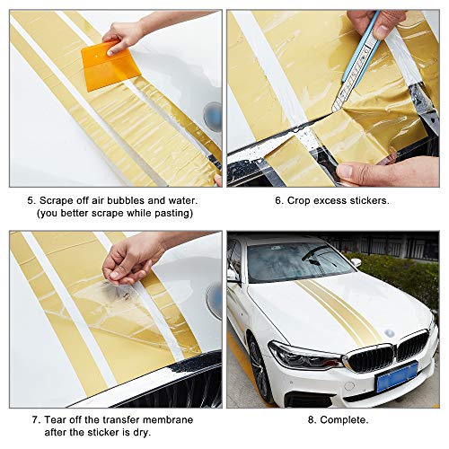 Tomall 49"X 8.7" Car Hood Stripe Sticker Auto Racing Body Side Stripe Decal Skirt Roof Hood Bumper Stripe Decal Vinyl Modified Stripe Decal Decoration For Car (Gold) #TOP5