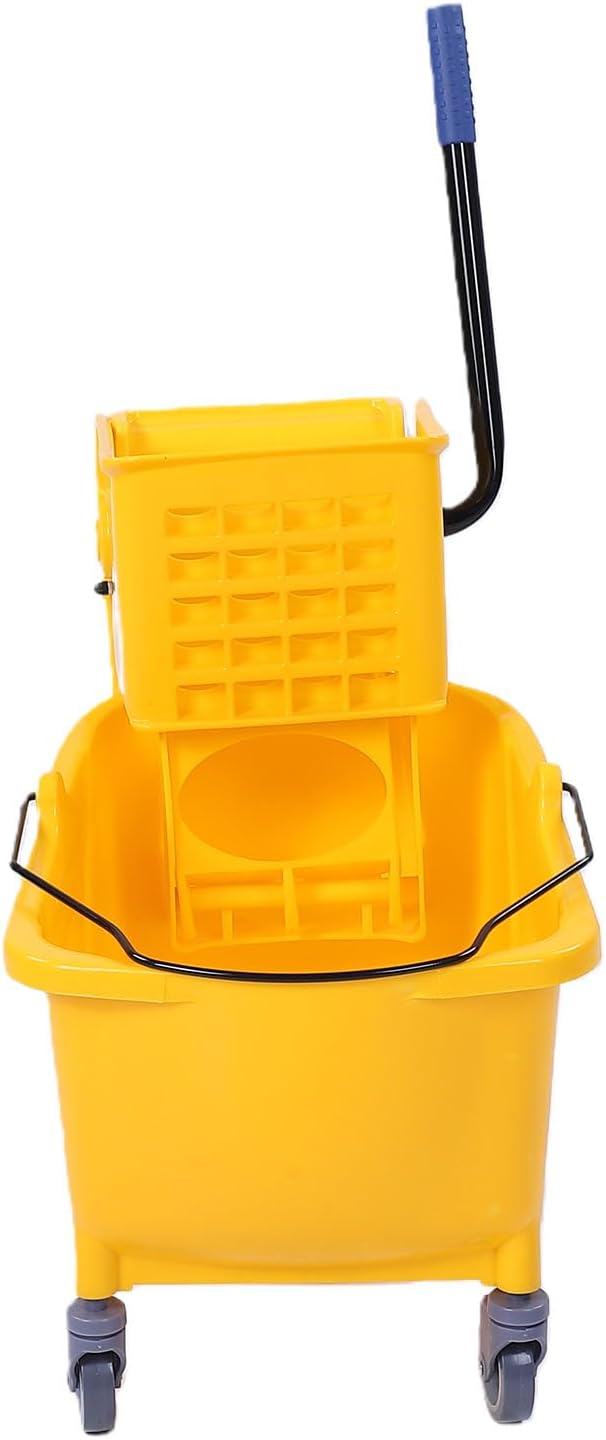 Fockety Commercial Mop Bucket, 32L Side Press Wringer Mop Bucket Efficient Drying Floor Cleaning with Wringer Ergonomic Handle for Restaurants Offices Industrial Spaces