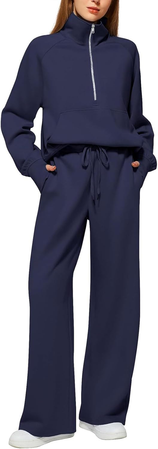 2 Piece Lounge Sets for Women Half Zip Sweatshirt Wide Leg Sweatpants Sweatsuit 2025 Oversized Fall Two Piece Outfits