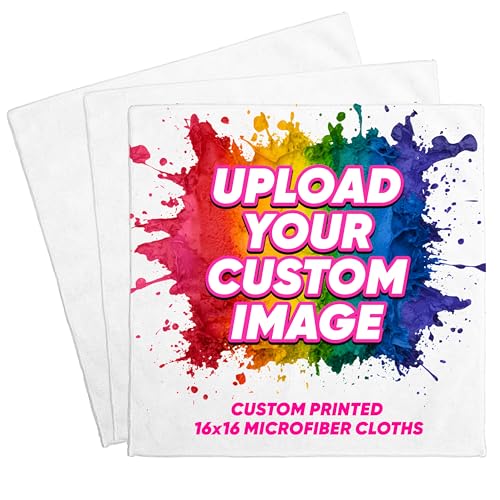 Microfiber Towels with Your Logo - 50 Pack 16'x16' 320 GSM, Full-Color Dye Sublimation Print, Promotional Giveaways for Trade Shows, Auto Detailers & Branded...