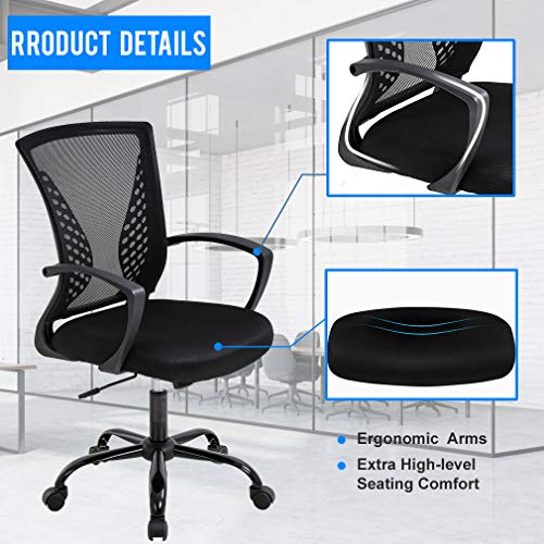 Office Chair Ergonomic Desk Chair Mesh Computer Chair With Lumbar Support Armrest Mid Back Rolling Swivel Adjustable Task Chair For Women Adults, Black #TOP3