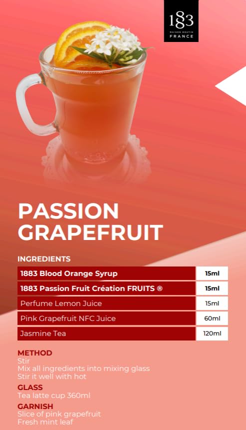 Image of 1883 Blood Orange Syrup for Drinks, Made in France, 1 Liter Glass Bottle