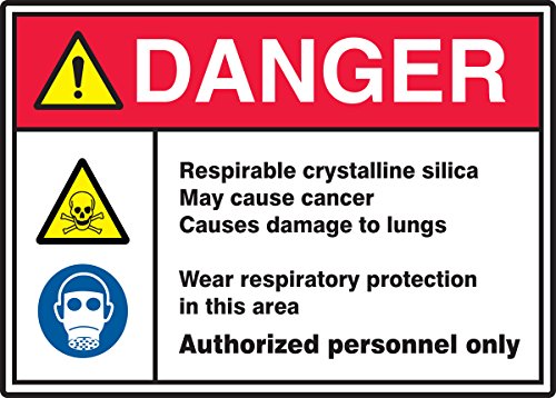 Panneau danger silice cristalline respirable en aluminium de 25x35 cm pour chantier