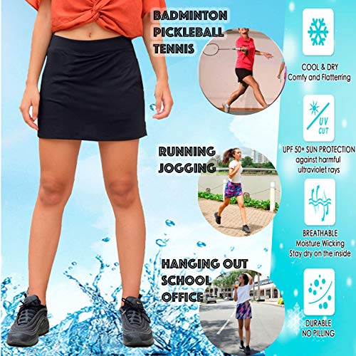 RAD Ryandrew Women's Athletic Skorts Lightweight Active Skirts with Shorts Running Tennis Golf Workout Sports Pickleball. (Navy Zipper Pockets Xanh keo, M)