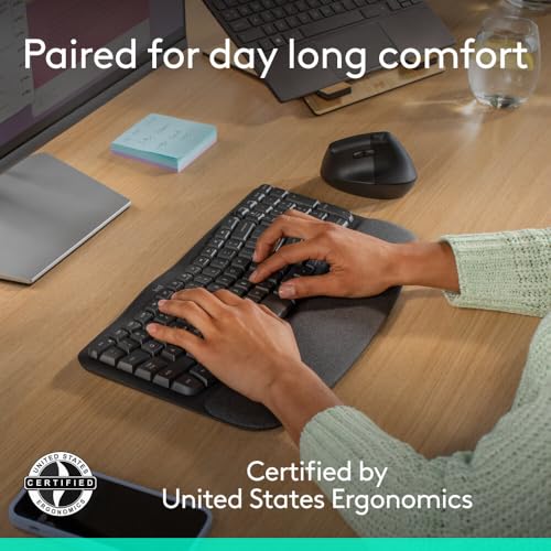 Image of Logitech Wave Keys & Lift Vertical Mouse - Ergonomic Wireless Keyboard and Mouse Combo - with Cushioned Palm Rest, Easy-Switch, Bluetooth, for Multi-OS, Windows /Mac - Graphite