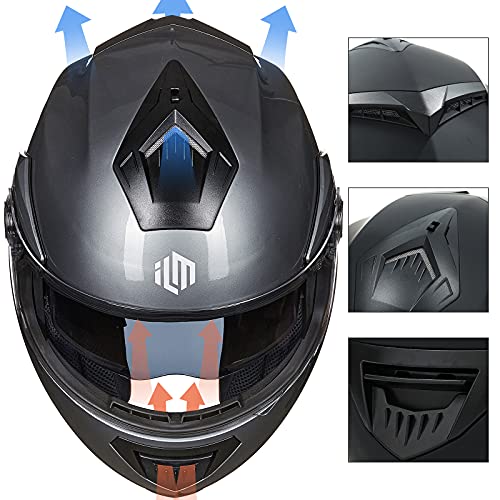 Ilm Motorcycle Helmets For Adults Dual Visor Enlarged Air Vents Modular Full Face Cascos Para Motos Men Women Dot Model Dp998(Silver, Large) #TOP3
