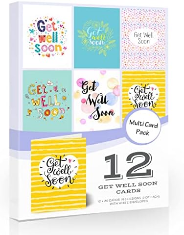 Olivia Samuel „Gute Besserung“ Karten (12 Stück) – 6 Designs, Mit Umschlägen, Aus 300 G/m² Karton, UK-made