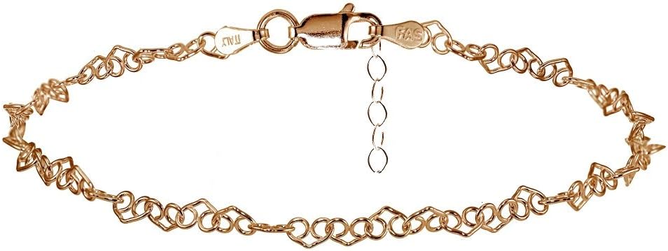 Hoops & Loops Sterling Silver Fancy Heart Link Chain Anklet