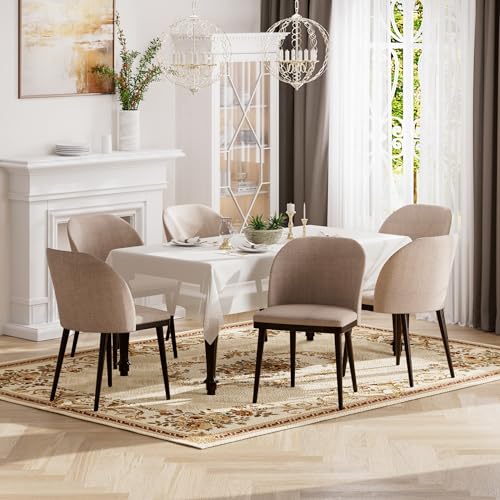 Image of Upholstered Dining Chairs Set of 2 - Modern Dining Room Chairs, Mid-Back Restaurant Kitchen Chairs with Wooden Legs, Camel