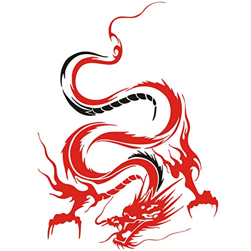 Image of Dragon Graphic Car Hood Sticker Self-Adhesive Vinyl Graphics Decals 19.69'' x 14.57'', Red with Black