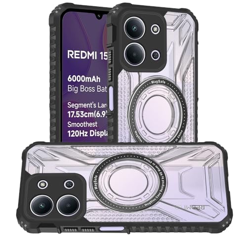 Image of AESTMO Hybrid Shockproof Back Cover Case for Redmi 15C 5G Compatible with MagSafe | Hard Back Case Cover for Redmi 15C 5G (PC & TPU, Translucent Back, Black Sides)