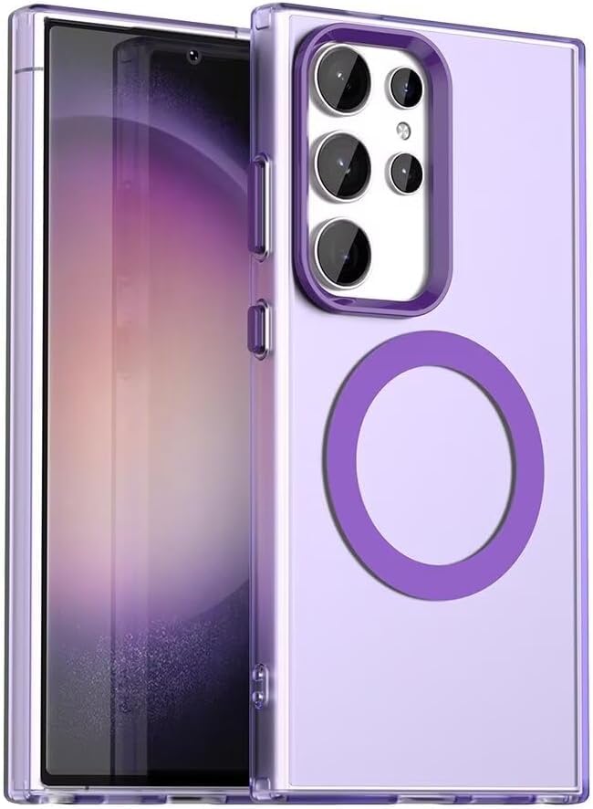 Image of Elzzi Magnetic Case for Samsung Galaxy S25 Ultra 5G Cover [Compatible with MagSafe] Slim Fit Shockproof Translucent Matte Hard Back Phone Cover with Protective Bumper for Men & Women (Purple)