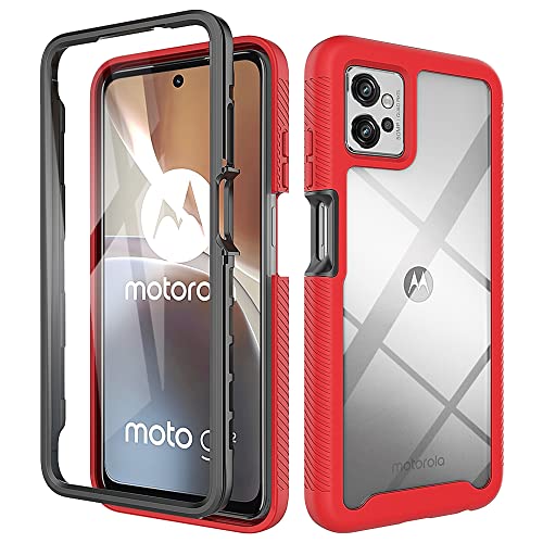 ESTH® Funda para Motorola Moto G32 [Protección Completa Anti-caída de 360°] Carcasa Transparente de Grado Militar con Protector de Pantalla Incorporada, Rojo
