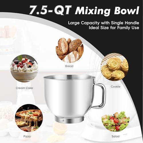 Kitchen in the box Stand Mixer, 900W 7.5QT Kitchen Electric Mixer, 6-Speed Tilt-Head Food Mixer for Baking with Dough Hook,Wire Whip,Beater (Black) - Image 4